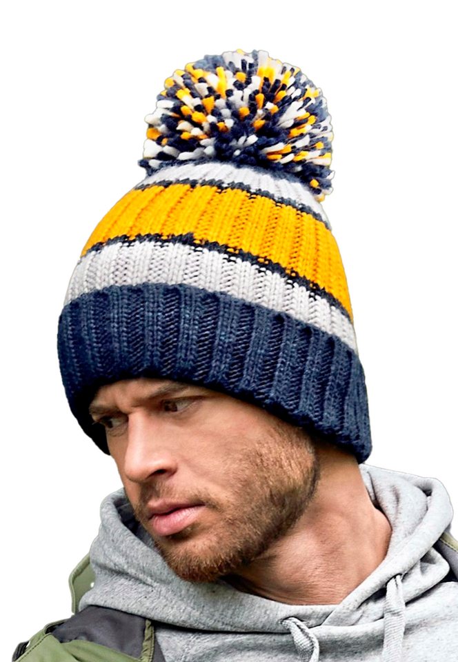 Beechfield® Bommelmütze modische Herren Mütze / Wintermütze / Bommelmütze / Strickmütze übergroßer Bommel - Robuster Ripp-Strick von Beechfield®