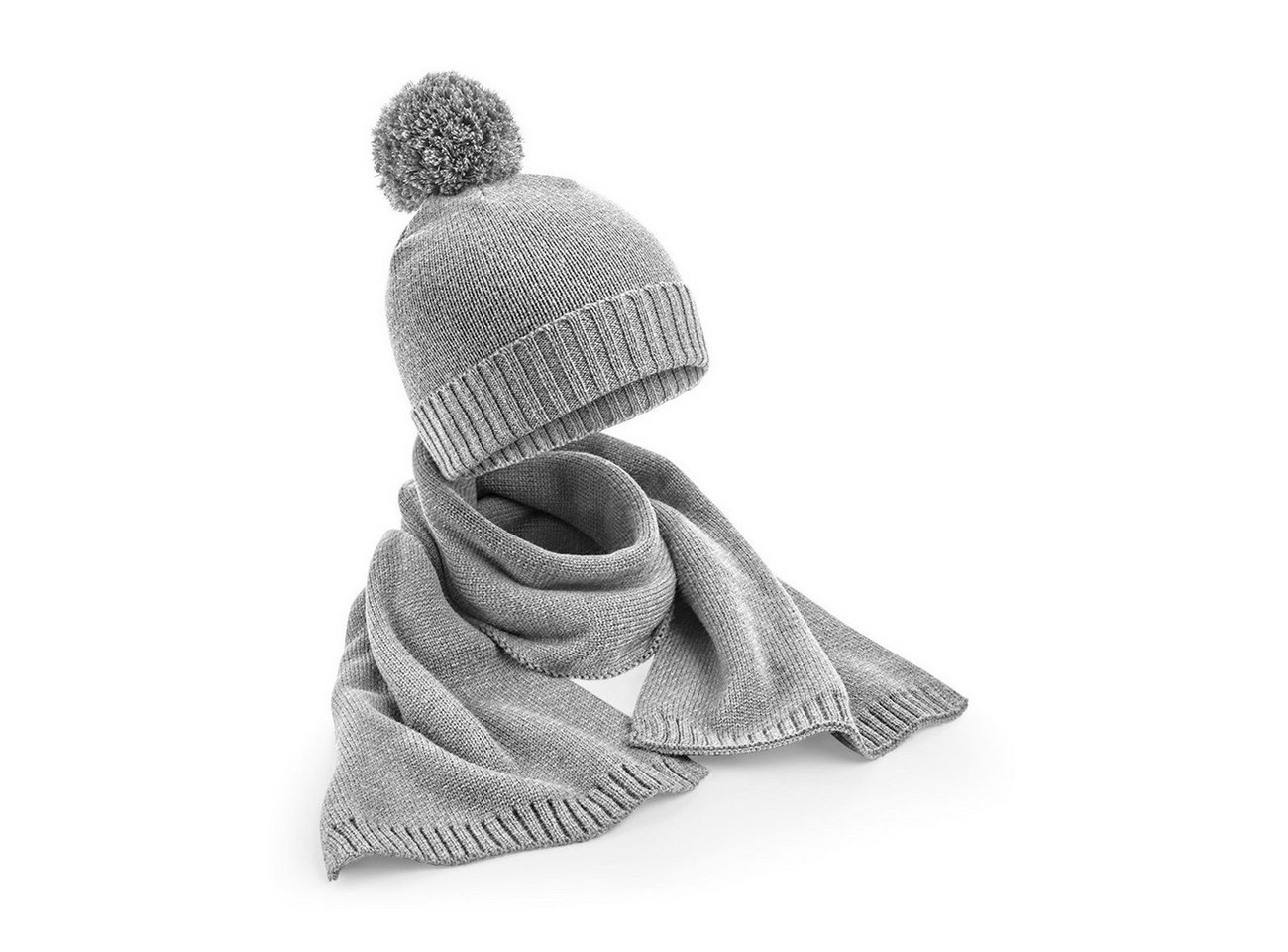 Beechfield® Mütze & Schal Set Bommelmütze & Strickschal - Mütze / Strickmütze mit Bommel angenehm, weiches Garn von Beechfield®