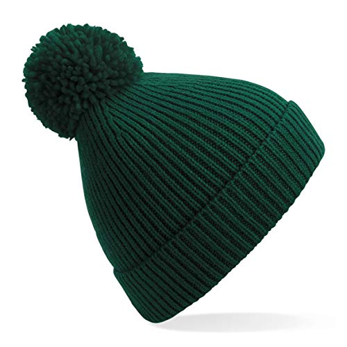 B382 Engineered Knit Ribbed Pom Pom Beanie (Bottle Green) von Beechfield