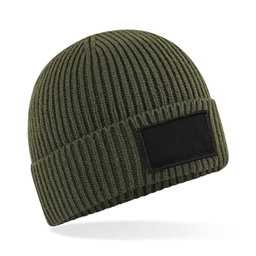 Beechfield® B442R Fashion Patch Beanie, Militärgrün/Schwarz, One size von Beechfield