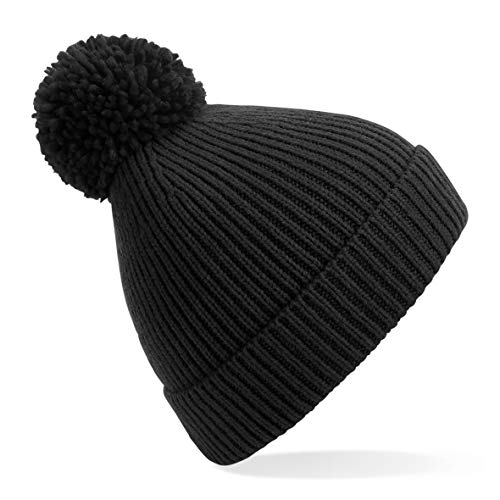 Beechfield B382 Engineered Knit Ribbed Pom Pom Beanie (Black) von Beechfield