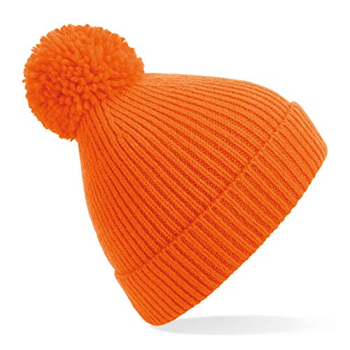 Beechfield B382 Engineered Knit Ribbed Pom Pom Beanie (Orange) von Beechfield
