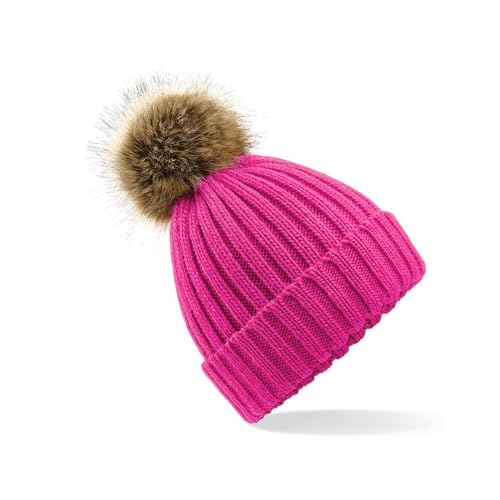Beechfield Damen Bommel-Mütze Fur Pom Chunky Beanie B412 Fuchsia One Size von Beechfield
