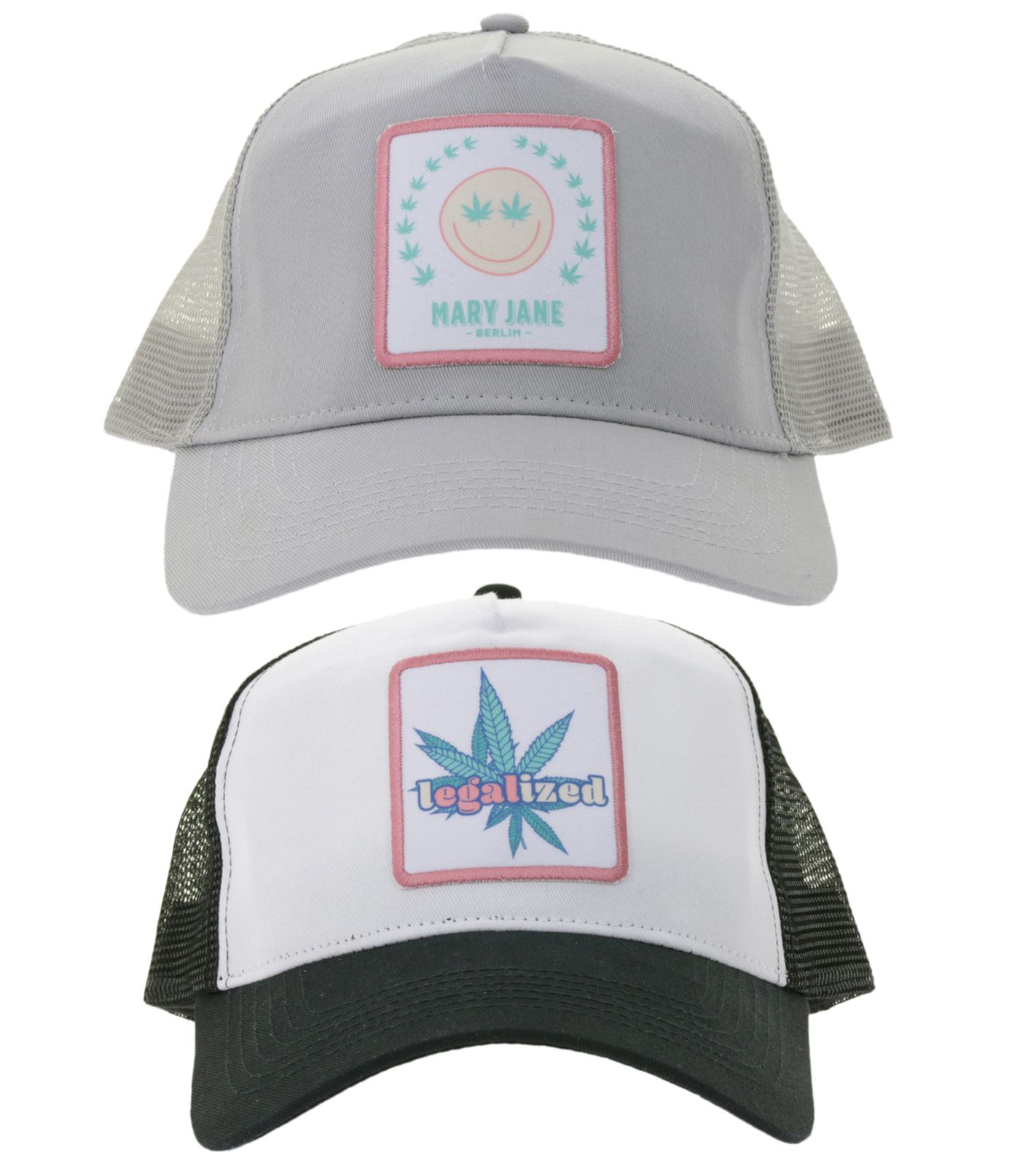Beechfield Trucker-Cap Baumwoll-Cap Mütze Baseball-Cap mit Stickerei „LEGALIZED“ Schwarz/Weiß oder „MARY JANE BERLIN“ Grau Beechfield Trucker-Cap Baumwoll-Cap Mütze Baseball-Cap mit Stickerei „LEGALIZED“ Schwarz/Weiß oder „MARY JANE BERLIN“ Grau von Beechfield