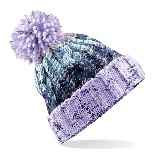 Beechfield Unisex Adults Corkscrew Knitted Pom Beanie Hat Strickmütze, Mehrfarbig (Lavender Fizz 000), Einheitsgröße von Beechfield