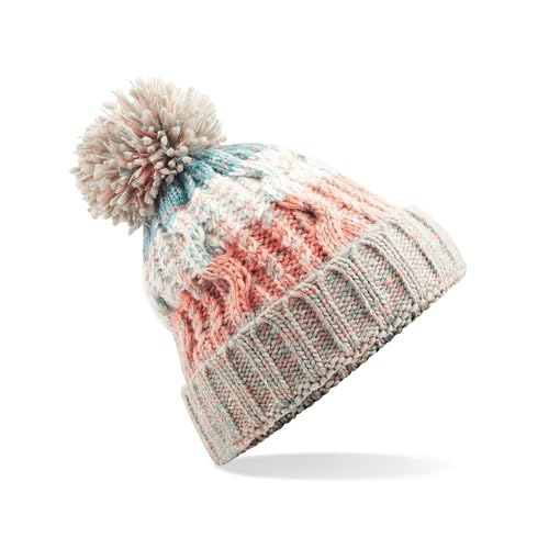 Beechfield Unisex Adults Corkscrew Knitted Pom Beanie Hat Strickmütze, Mehrfarbig (Milkshake Mix 000), Einheitsgröße von Beechfield