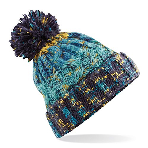 Beechfield Unisex Adults Corkscrew Knitted Pom Beanie Hat Strickmütze, Mehrfarbig (Marine Splash 000), Einheitsgröße von Beechfield