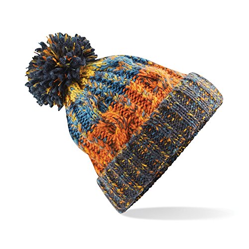 Beechfield Unisex Adults Corkscrew Knitted Pom Beanie Hat Strickmütze, Retro Blues, Einheitsgröße von Beechfield