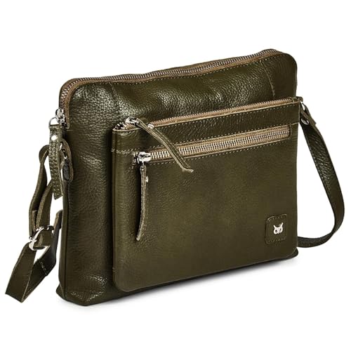 Beedleworld Damengeschenk, eine High-End-Umhängetasche mit dreifachen Reißverschlüssen, eine kleine und weiche Handtasche aus echtem Leder mit Kieselmuster., Olive Nappa, Einheitsgröße von Beedleworld