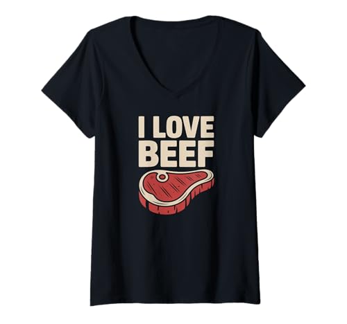 Damen Ich Liebe Beef Meat Lovers Steak Fun T-Shirt mit V-Ausschnitt Damen Ich Liebe Beef Meat Lovers Steak Fun T-Shirt mit V-Ausschnitt von Beef Enthusiast Humor Butcher Lover