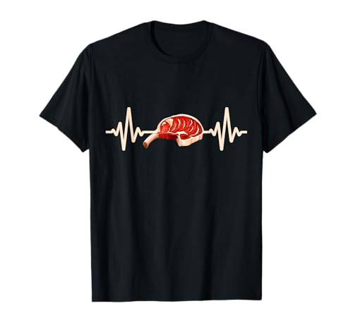 Grillen T-Bone Steak EKG Geschenk Männer Flank Grillzubehör T-Shirt von Beef Geschenkidee Grill Deko Herzlinie Kuh Rind