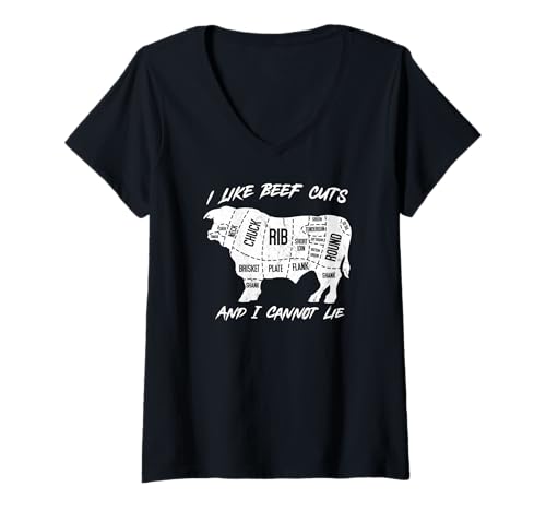 Damen Ich mag Rinderstücke und ich kann Nicht lügen | Cow Farm Steak Humor T-Shirt mit V-Ausschnitt Damen Ich mag Rinderstücke und ich kann Nicht lügen | Cow Farm Steak Humor T-Shirt mit V-Ausschnitt von Beef Tees