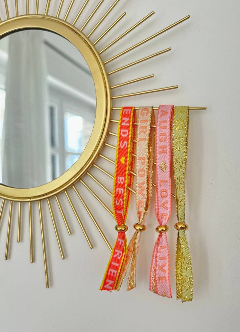 Textarmband, Größenverstellbar, Stoffarmband, Freundschaftsbänder Mit Goldener Schiebeperle Zum Verstellen von Beehappystyles