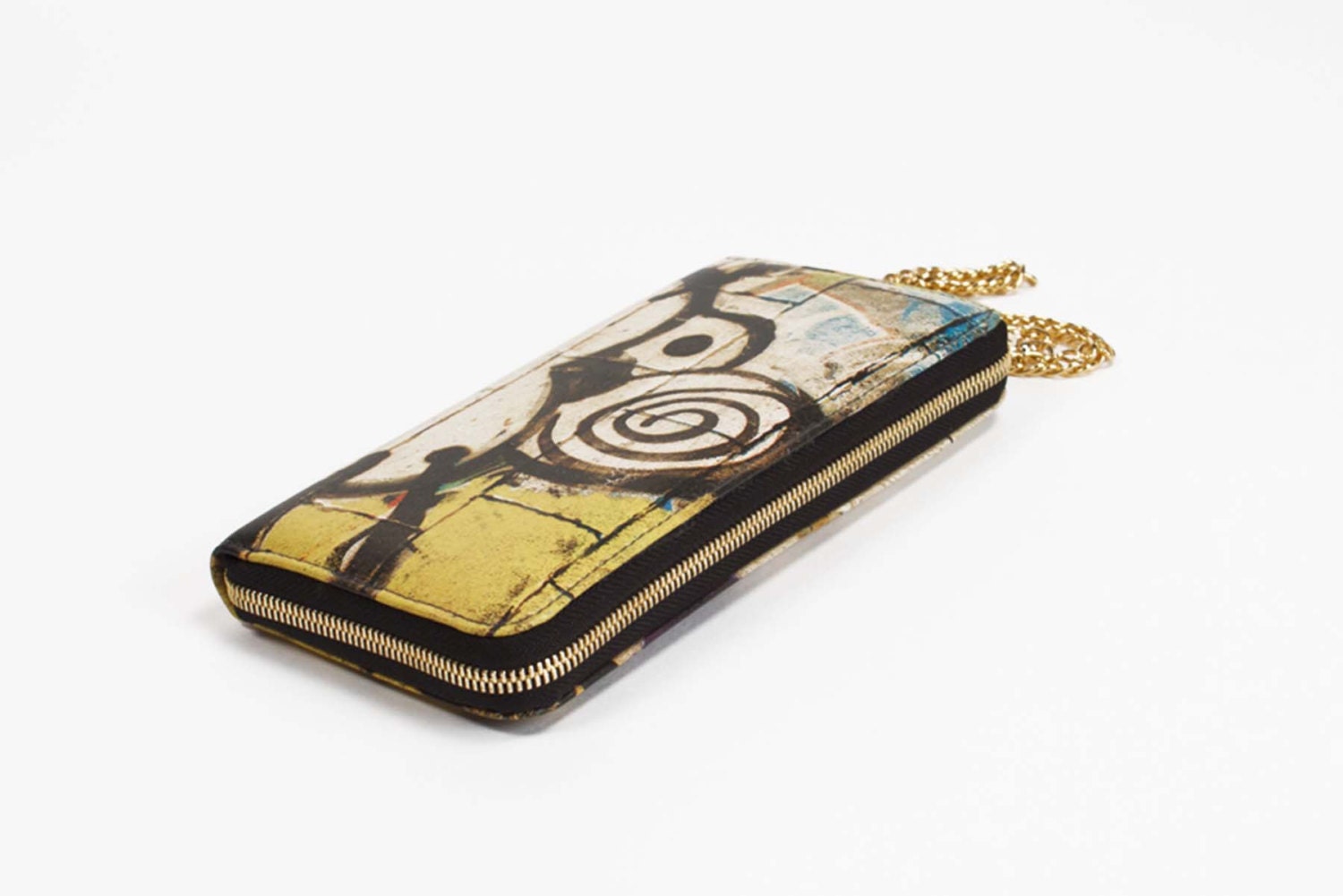 Leder Brieftasche Kat Graffiti Print Zip Um Mit Kette Armband Leder Brieftasche Kat Graffiti Print Zip Um Mit Kette Armband von BeehiveJewelryStore