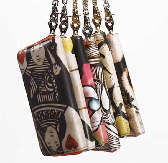 Leder Brieftasche Wirbel Graffiti Print Zip Um Mit Kette Armband Leder Brieftasche Wirbel Graffiti Print Zip Um Mit Kette Armband von BeehiveJewelryStore