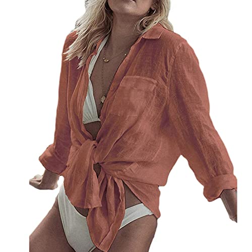 Beehsinho Sommer Strandkleid Damen Bikini Cover Up Strandponcho Beach Vertuschen Badeanzug Strand Shirt Pareos Bademode Bluse Vertuschen Shirt Urlaub V-Ausschnitt Tunika Boho Strandtunika von Beehsinho