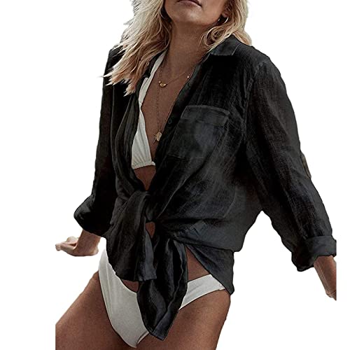 Beehsinho Sommer Strandkleid Damen Bikini Cover Up Strandponcho Beach Vertuschen Badeanzug Strand Shirt Pareos Bademode Bluse Vertuschen Shirt Urlaub V-Ausschnitt Tunika Boho Strandtunika von Beehsinho