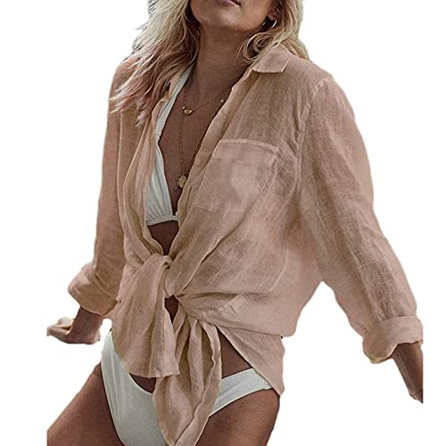 Beehsinho Sommer Strandkleid Damen Bikini Cover Up Strandponcho Beach Vertuschen Badeanzug Strand Shirt Pareos Bademode Bluse Vertuschen Shirt Urlaub V-Ausschnitt Tunika Boho Strandtunika von Beehsinho