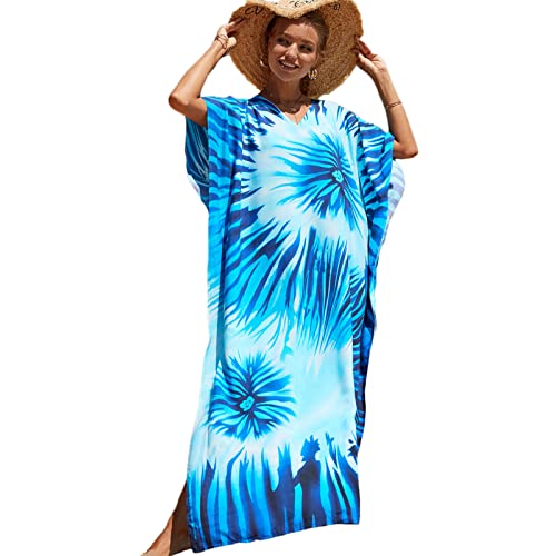 Beehsinho Strandkleid Damen Kaftan Bikini Cover Up Maxikleider Sommer Lange Strandponcho Boho Caftan Beach Tunika Beachwear Strandkleider (Blau) von Beehsinho