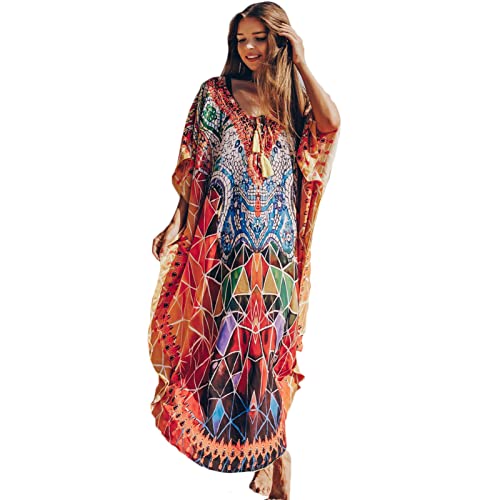 Beehsinho Strandkleid Damen Kaftan Bikini Cover Up Maxikleider Sommer Lange Strandponcho Boho Caftan Beach Tunika Beachwear Strandkleider (Gelb) von Beehsinho