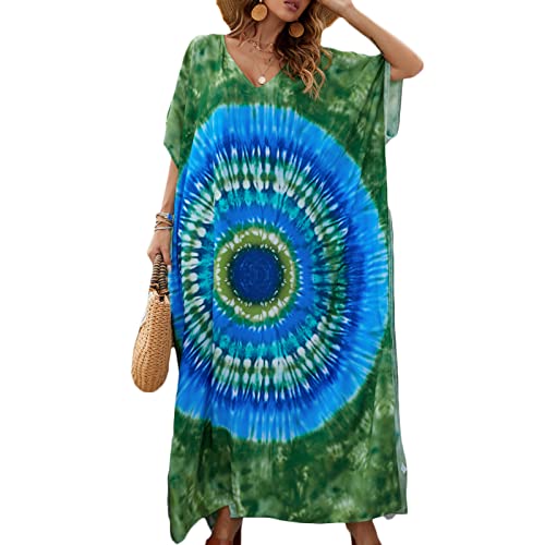 Beehsinho Strandkleid Damen Kaftan Bikini Cover Up Maxikleider Sommer Lange Strandponcho Boho Caftan Beach Tunika Beachwear Strandkleider (Grün) von Beehsinho