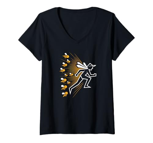 Damen Lustiger Imker, gejagt von Bienen laufender Imker T-Shirt mit V-Ausschnitt Damen Lustiger Imker, gejagt von Bienen laufender Imker T-Shirt mit V-Ausschnitt von Beekeeper Chased By Bees Lover 2025 Tee Co.