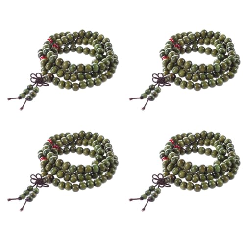 Beelooom 4X Olivgruene Sandelholz-Perlen Buddhistische Halskette Rosenkranz 29 von Beelooom