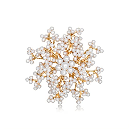 Beelooom Schneeflocken-Brosche mit Perlen und Kristallen, einfarbig, modische exquisite Perlenbrosche für Damen, Metall von Beelooom