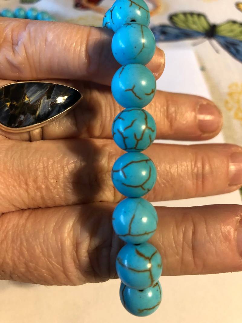 11 Mm Blau Howlith Stretch Edelstein Armband Herren Damen Handgefertigt von BeeoriginalCrafts