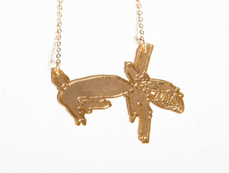 Geätzte Silber Hund Anweisung Schmuck 50 cm Lange Halskette Skizze Stil Doggy Vergoldet Anhänger Unisex Street Art Fashion Geschenke Für Ihn von BeepArtsAndCrafts