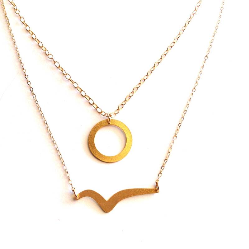 Gold Filled Halskette Vogel & Kreis Anhänger von BeepStudio