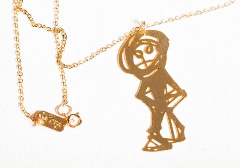 Gold Filled Ninja Halskette Unisex Doodle Art Anhänger von BeepStudio