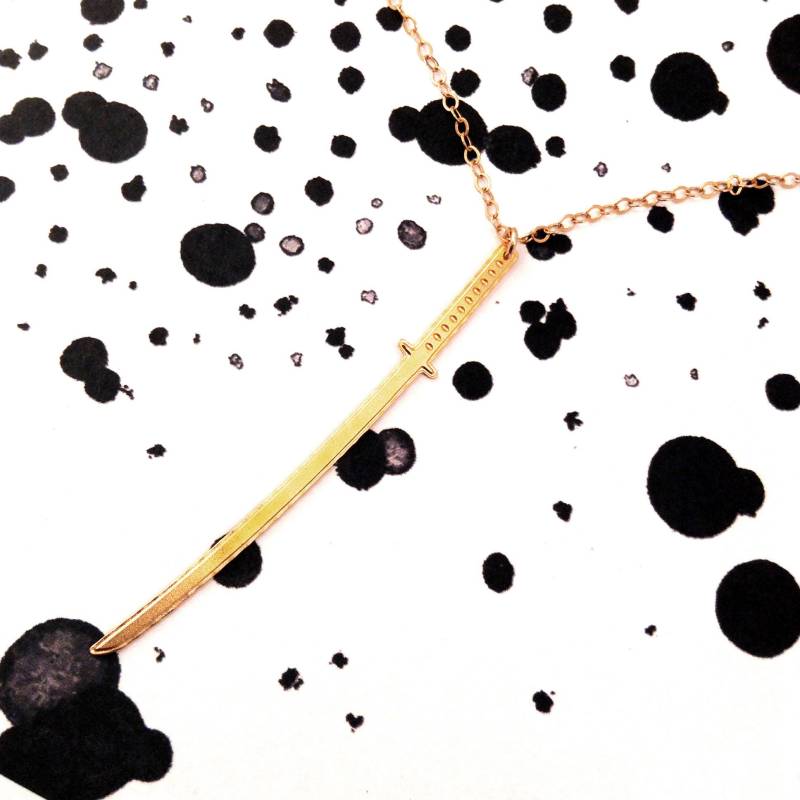 Goldene Samurai-Schwert Halskette 14K Gold Filled Anhänger von BeepStudio