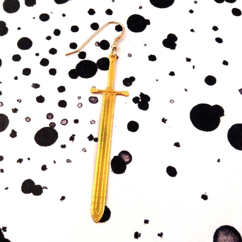 Goldene Schwert Ohrringe Sterling Silber Ohrhänger, Wikinger Schmuck von BeepStudio