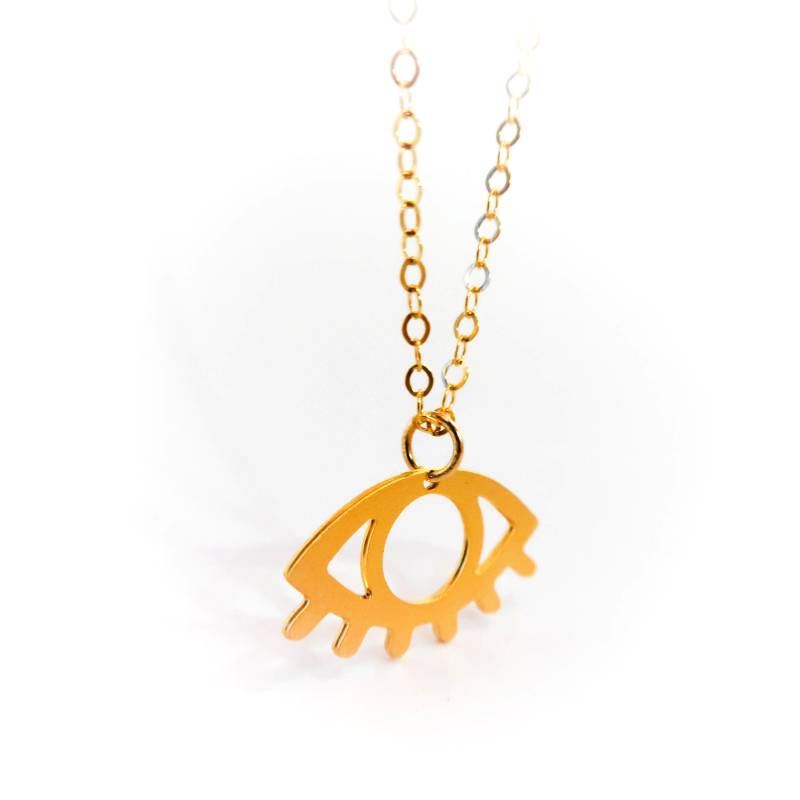 Kleine Gold Evil Eye Halskette Sterling Silber Anhänger, Handgemacht von BeepStudio