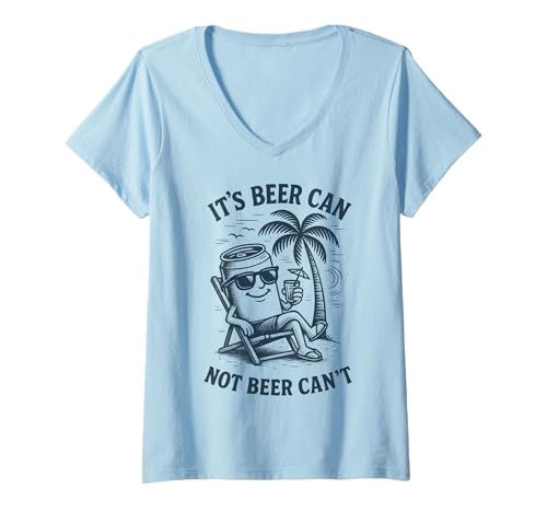 Damen Lustige Bierdose, Strand, tropischer Trinkhumor T-Shirt mit V-Ausschnitt Damen Lustige Bierdose, Strand, tropischer Trinkhumor T-Shirt mit V-Ausschnitt von Beer Can Vibes Co.