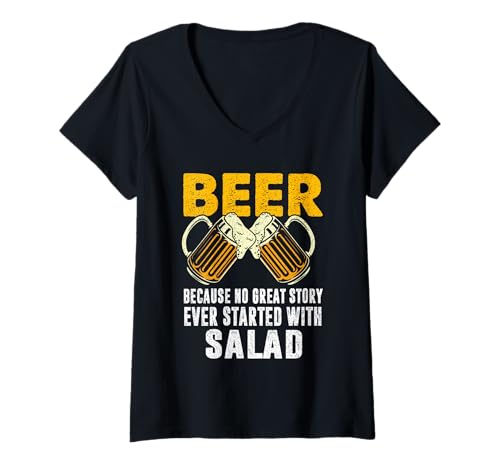 Damen Bier, weil keine großartige Geschichte jemals mit Salatbier begann T-Shirt mit V-Ausschnitt Damen Bier, weil keine großartige Geschichte jemals mit Salatbier begann T-Shirt mit V-Ausschnitt von Beer Connoisseur Beer Drinking Beer Tasting Men