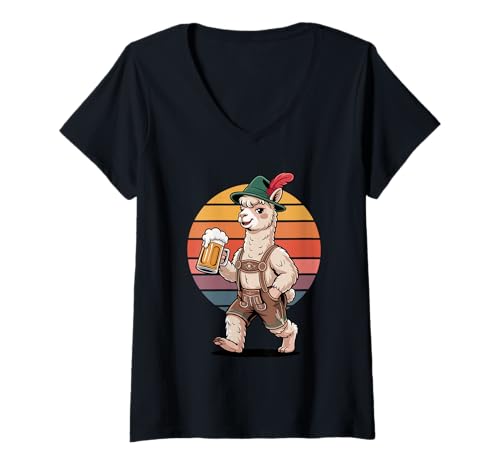Damen Alpaka Bier Trinkend Alpakas T-Shirt mit V-Ausschnitt von Beer Drinking Lover Gifts
