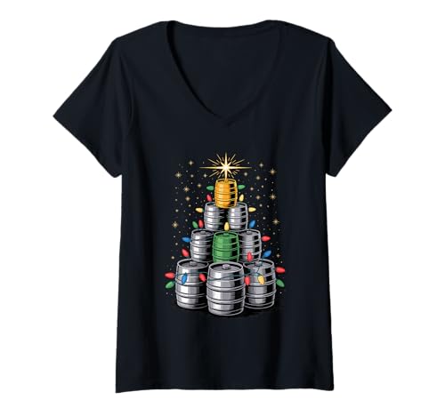 Damen Weihnachtsbaum Fass Bier Trinken Alkohol Biere T-Shirt mit V-Ausschnitt von Beer Drinking Lover Gifts