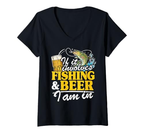 Damen Wenn es um Angeln & Bier geht, bin ich in Fisherman Men Fishing T-Shirt mit V-Ausschnitt Damen Wenn es um Angeln & Bier geht, bin ich in Fisherman Men Fishing T-Shirt mit V-Ausschnitt von Beer Drinking & Fishing Gag Gifts For Men Women