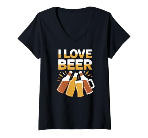 Damen Ich Liebe Bier Fröhliche Bierliebhaber schließen Sich zusammen T-Shirt mit V-Ausschnitt von Beer Enthusiast Fun Humor Graphic