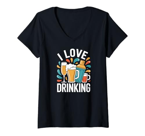 Damen I Love Drinking Bierkrug Shaker Fun T-Shirt mit V-Ausschnitt von Beer Enthusiast Fun Humor Party Vibes