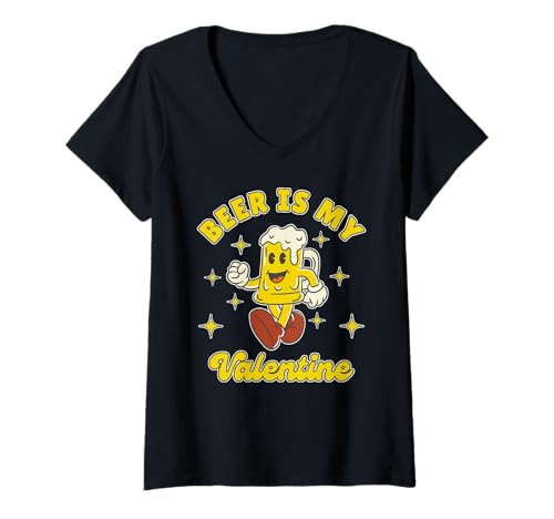 Damen Bier ist Mein Freund oder Freundin Retro-Valentinstag T-Shirt mit V-Ausschnitt Damen Bier ist Mein Freund oder Freundin Retro-Valentinstag T-Shirt mit V-Ausschnitt von Beer Is My Valentine Singles Anti Valentines Retro