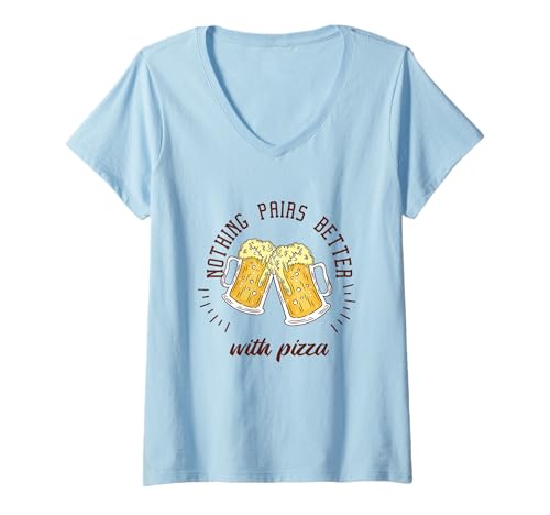 Damen Nichts passt besser mit Pizza, lustiges Geschenk für Bierliebhaber T-Shirt mit V-Ausschnitt Damen Nichts passt besser mit Pizza, lustiges Geschenk für Bierliebhaber T-Shirt mit V-Ausschnitt von Beer Lover Designs Shirt Merch & Co.