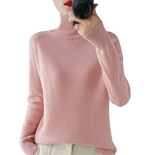 BeerMmay Damen Rollkragenpullover aus Kaschmirwolle für Herbst und Winter, einfarbig, Strickpullover, leger, Basic-Pullover, Rose, M von BeerMmay