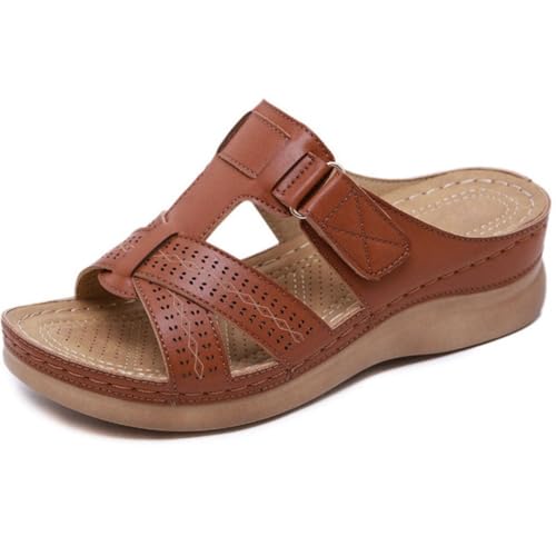 BeerMmay Ergonomische Orthopädische Damensandalen, Elegant Zur Schmerzlinderung – Naturstep Elegant Flat Women (Braun,42) von BeerMmay