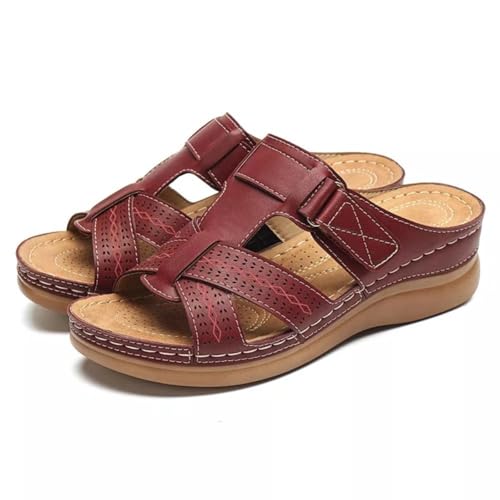 BeerMmay Ergonomische Orthopädische Damensandalen, Elegant Zur Schmerzlinderung – Naturstep Elegant Flat Women (Burgund,38) von BeerMmay