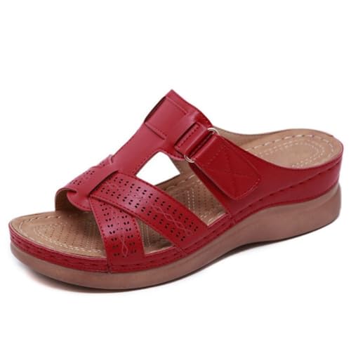 BeerMmay Ergonomische Orthopädische Damensandalen, Elegant Zur Schmerzlinderung – Naturstep Elegant Flat Women (Rot,43) von BeerMmay
