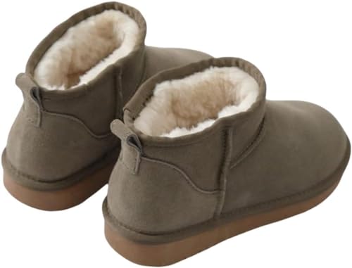 BeerMmay Mini-Stiefel für Frauen,Klassische Mini-Stiefelette mit Fell gefüttert,Warme mit Fell gefütterte Winterstiefel mit Anti-Rutsch-Beschichtung (Khaki,37) von BeerMmay