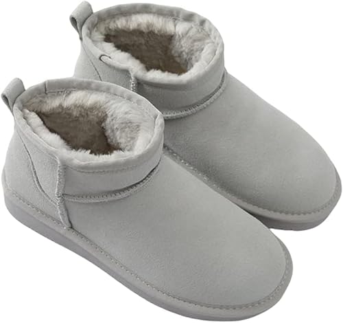 BeerMmay Mini-Stiefel für Frauen,Klassische Mini-Stiefelette mit Fell gefüttert,Warme mit Fell gefütterte Winterstiefel mit Anti-Rutsch-Beschichtung (Light Gray,38) von BeerMmay